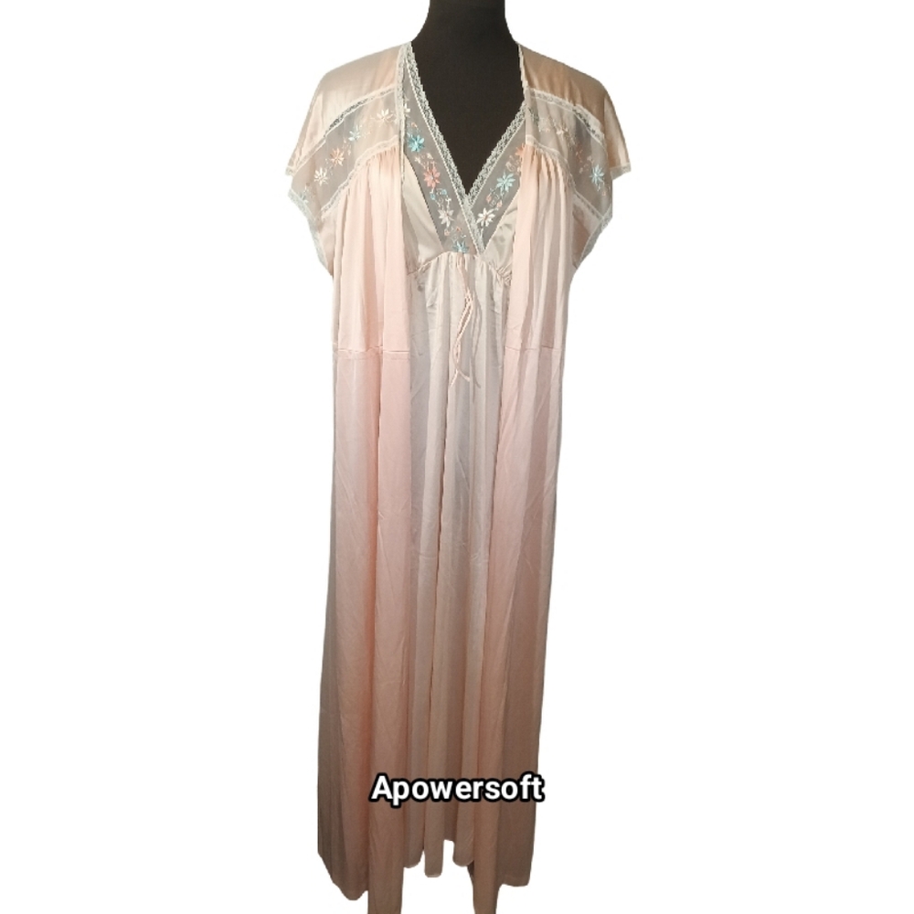 Peach Satin Nightgown + Robe Set